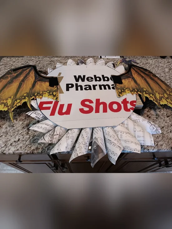 Dragon Mum - Music Sheet Paper Cone Art With Orange Dragon Face And Yellow Wings - Picture 4 of 5